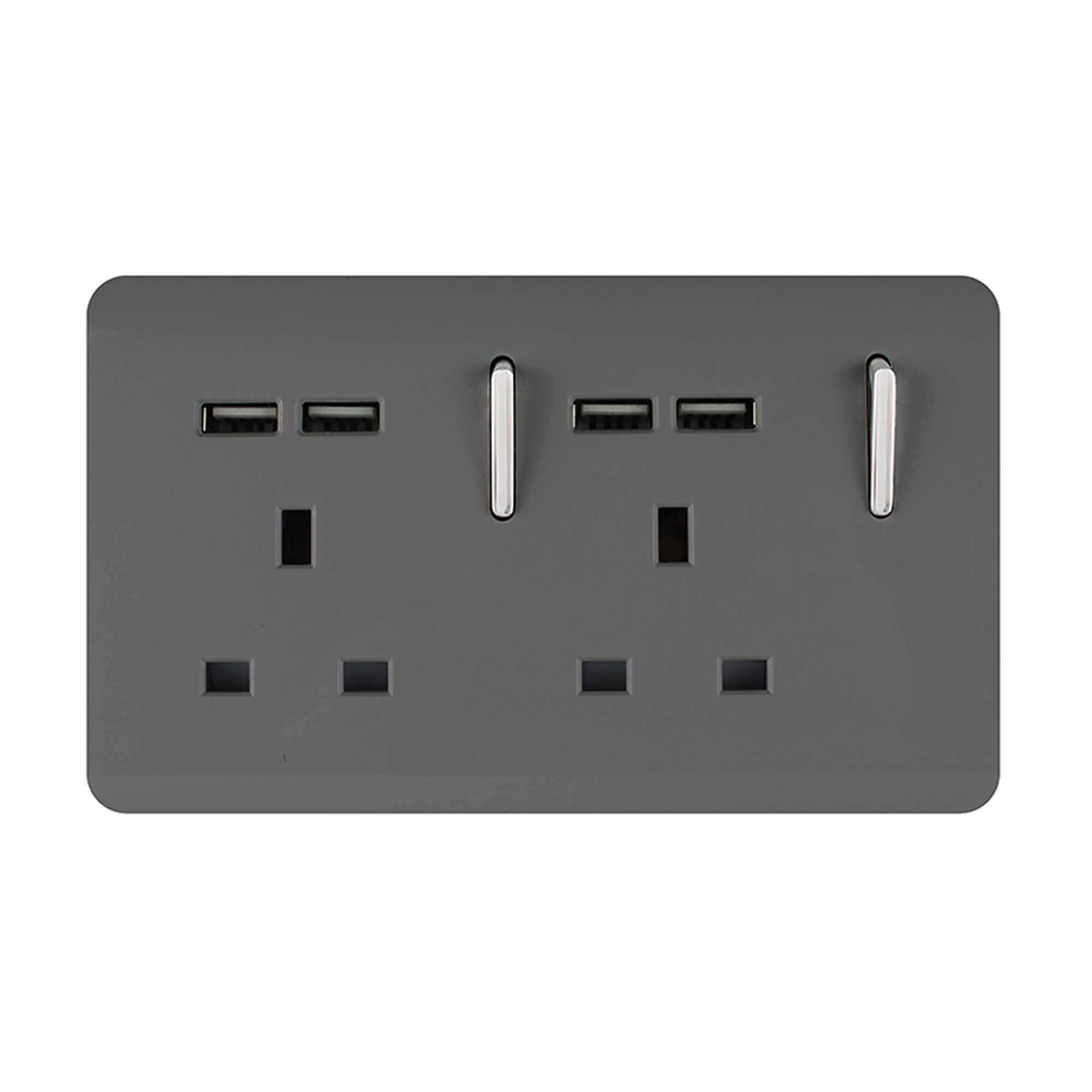 ART-SKT213USBCH  2 Gang 13Amp Switched Double Socket With 4X 2.1Mah USB Charcoal